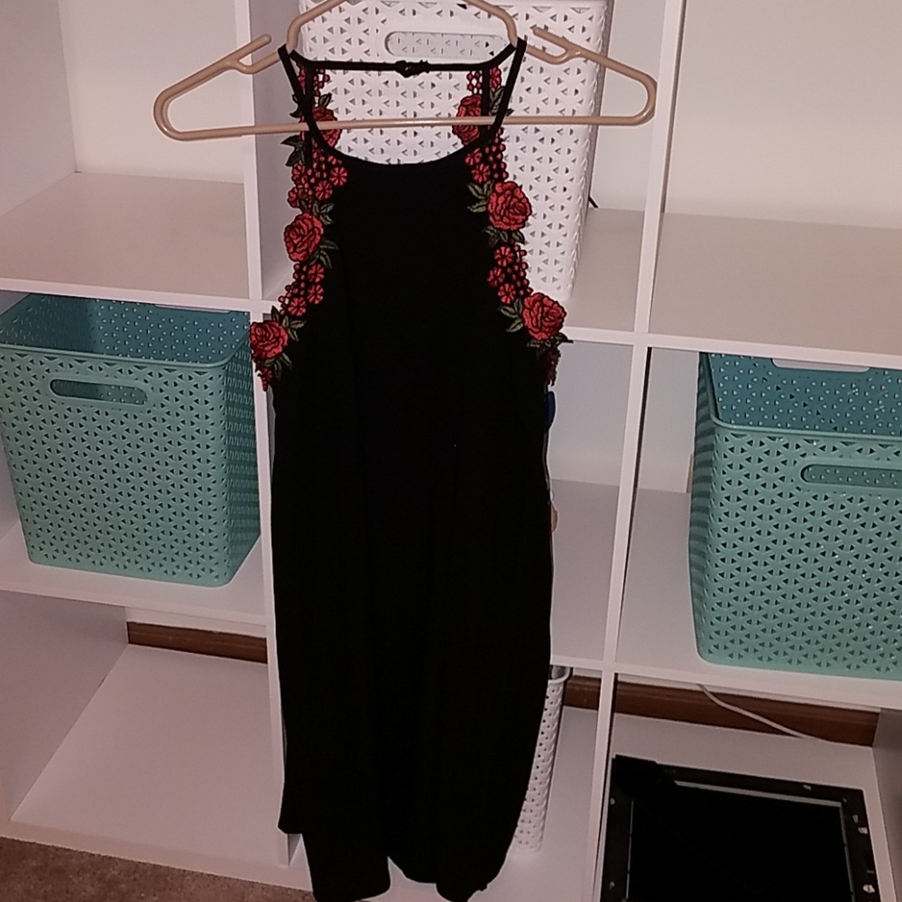Little Black Dress with Red Roses